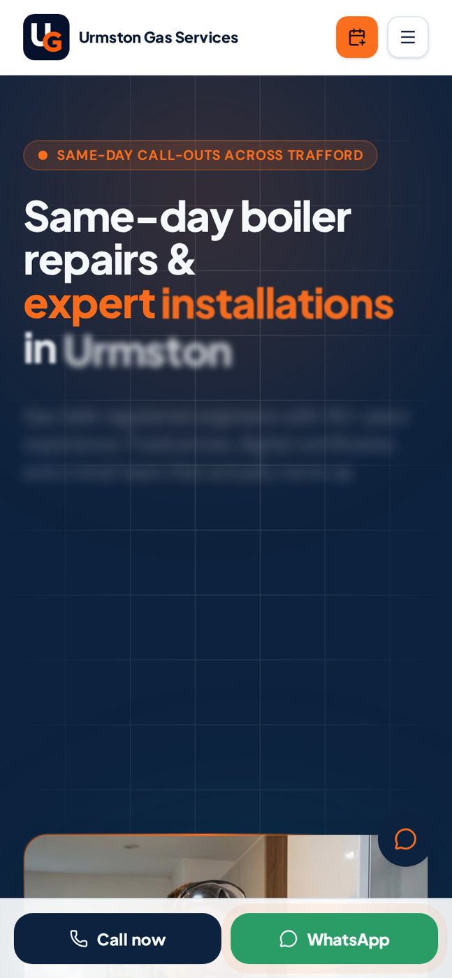 Urmston Gas Services website on a mobile phone